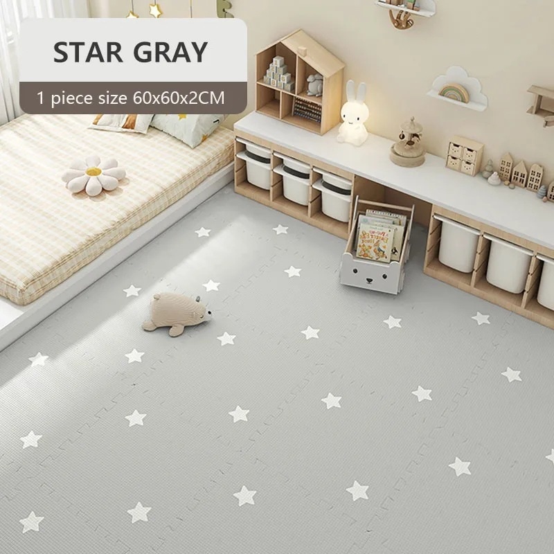 赤ちゃん用ペフォームプレイマット 子供用パズルマット 部屋用 2cm 厚さ60x60x2cm Star Grey 9 pieces
