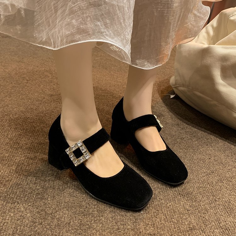 スクエアトゥチャンキーシングルシューズメリージェーンハイヒール