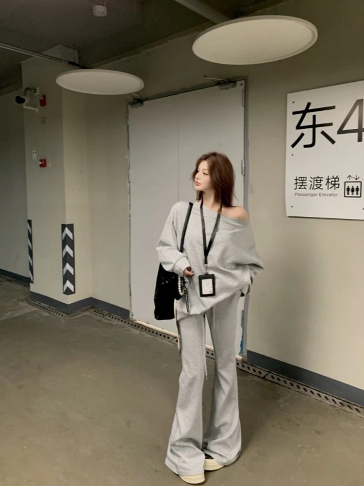 2025 春夏 韓国 かわいい レディース 無地 普段使い長袖トップスレトロ2点セット黑白パーカーセットアップブルサイズ丈春カジュアルスポーツファッション系通学学生袖お出かけアップシルエット上下羽織り