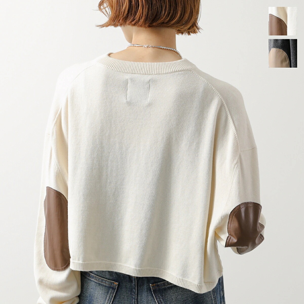 ANTHOM アントム セーター A32541 レディース ニット コットン カシミヤ エルボーパッチ クロップド丈 カラー2色