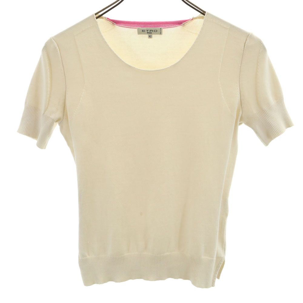 シルクブレンド 半袖 セーター 42 アイボリー×ピンク Milano ニット レディース 5,691円