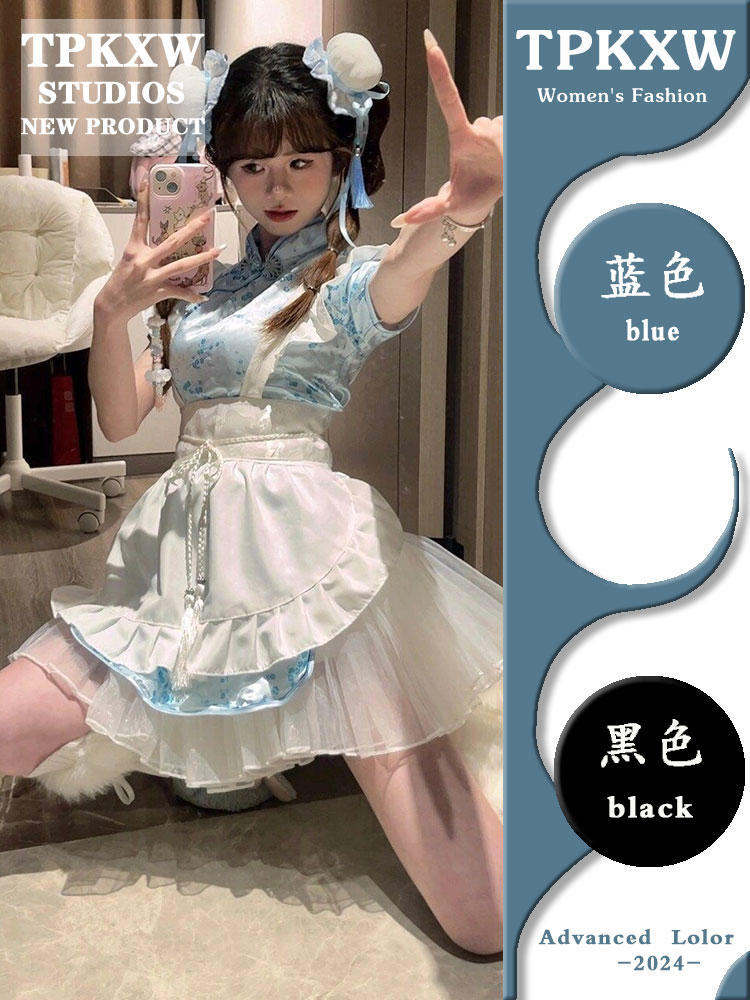 の小さな料理人和風ソフトガールロリータメイドエプロンcos服女性のための新しい風チャイナドレススーツ