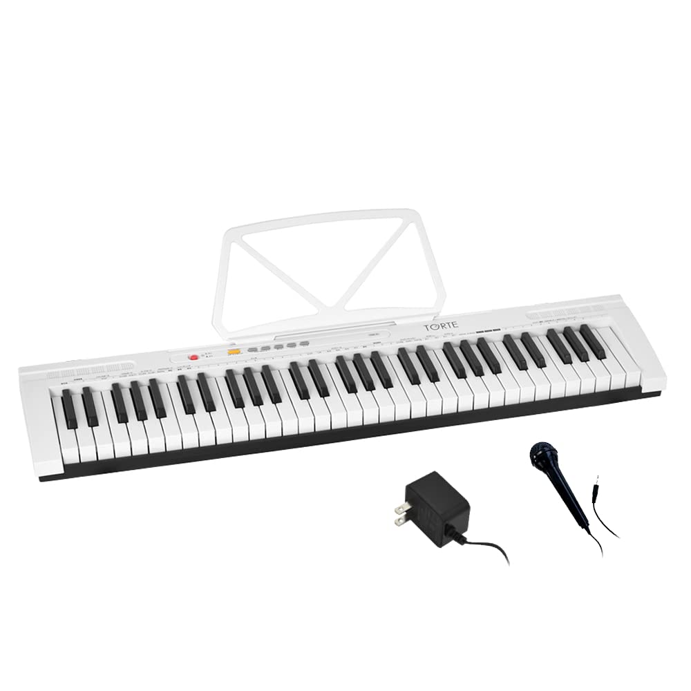 即日発送 TORTE トルテ 電子キーボード 61鍵盤 日本語表記 300ボイス 軽量スリム設計 初心者向け TSDK-61/WH (譜面立て/電源アダプター/マイク付き) ホワイト
