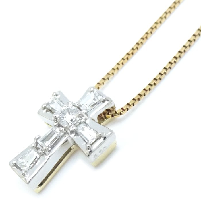 ダイヤモンド クロス ネックレス ダイヤモンド0.30ct K18YG イエローゴールドxPt900プラチナ /75880【中古】