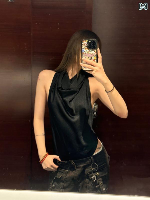 レディース トップス ホルターネック レディース トップス ホルターネック 洞窟 No 96 チー シャン ミン 栗 色 ジゼル レディ プリーツ ホルターネック ファッション バックレス トップ