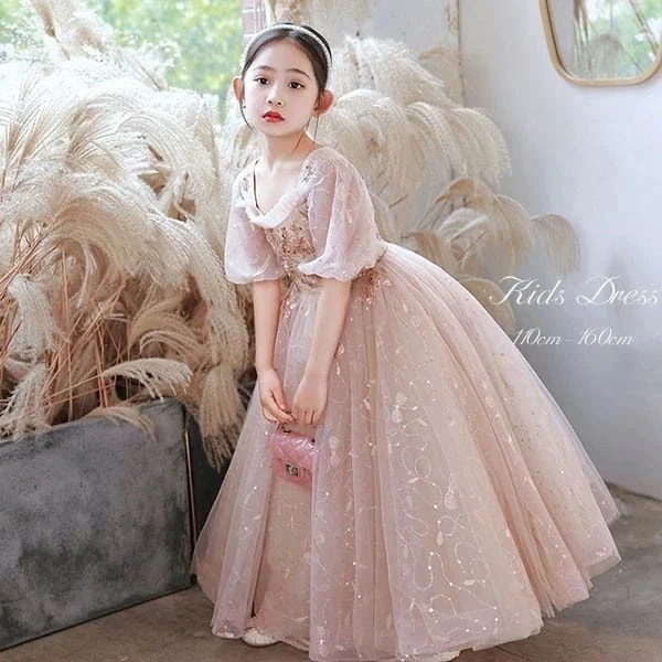 ドレス 子供 ピアノ 発表会 ピアノ発表会 中学生 ワンピース 女の子 ロングドレス 結婚式 ジュニア ピアノ発表会ドレス コンクール 袖付き パーティードレス イブニングドレス ロング キッズ キラ