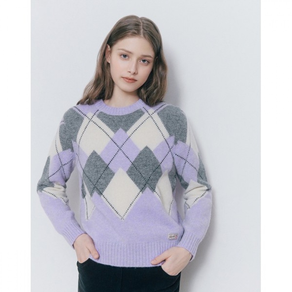 (ヘッジスレディース) 24FW アーガイルプルオーバーライトバイオレット HSSW4DL85V1