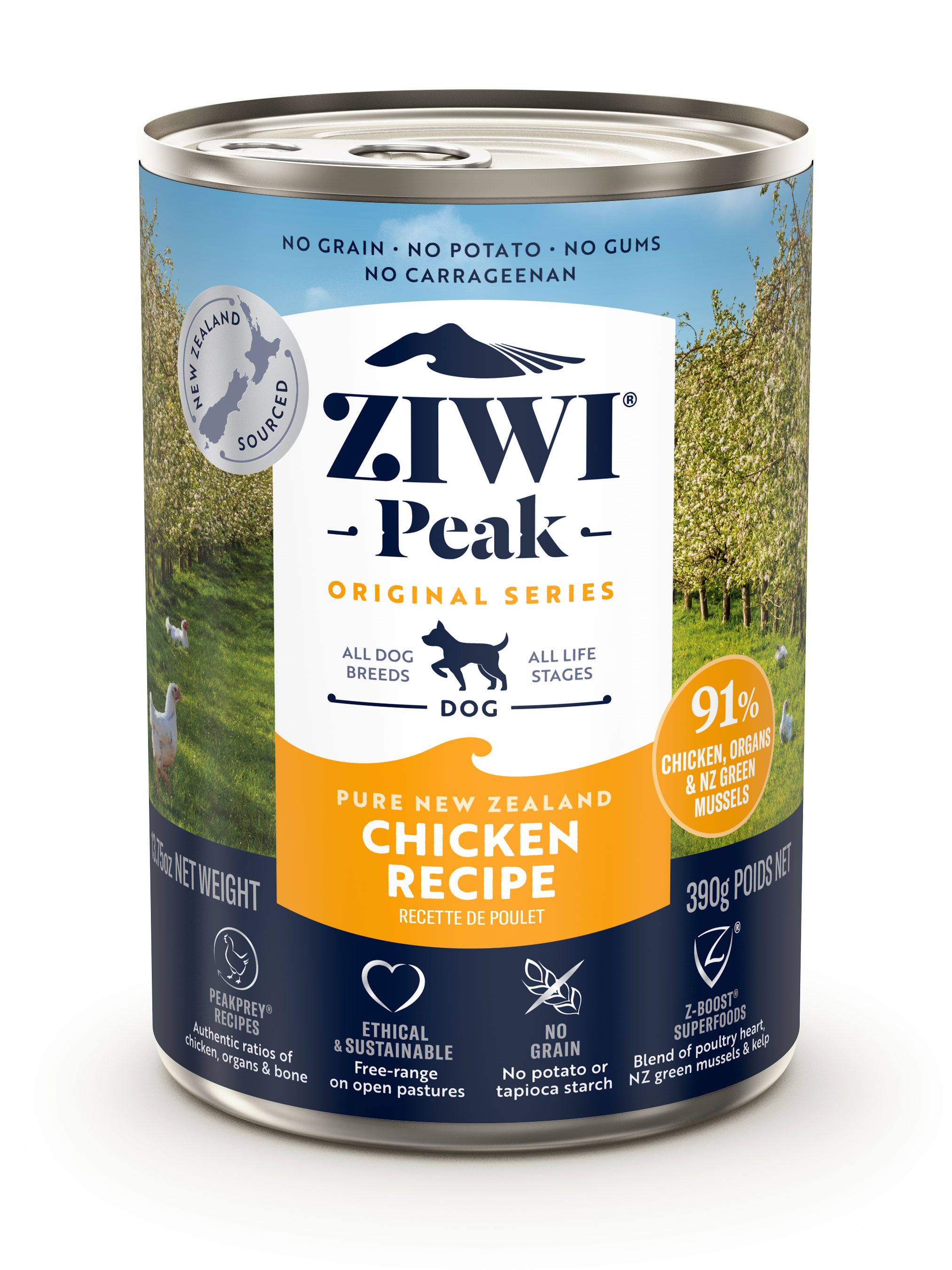 ジウィピーク (ZIWI Peak) 缶詰 フリーレンジチキン (犬用) 390g×12缶 (ケース販売)