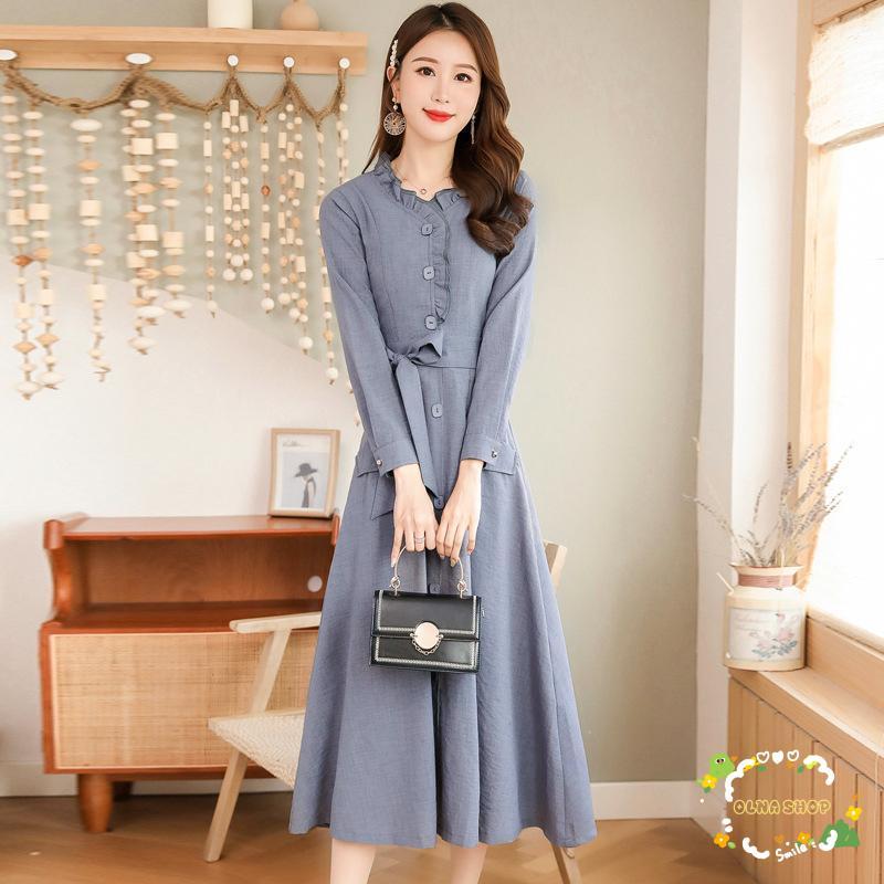 ワンピース ミモレ丈 長袖 大きいサイズ レディース 大人 春 夏 蝶リボン フリル 無地 マキシ丈 ドレス シンプル きれいめ ロング丈