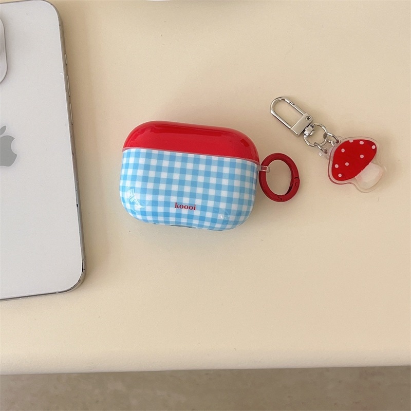 赤と青の格子縞のキノコペンダントインはapple Airpods世代の保護カバーpro2世代のヘッドフォンケースに適しています