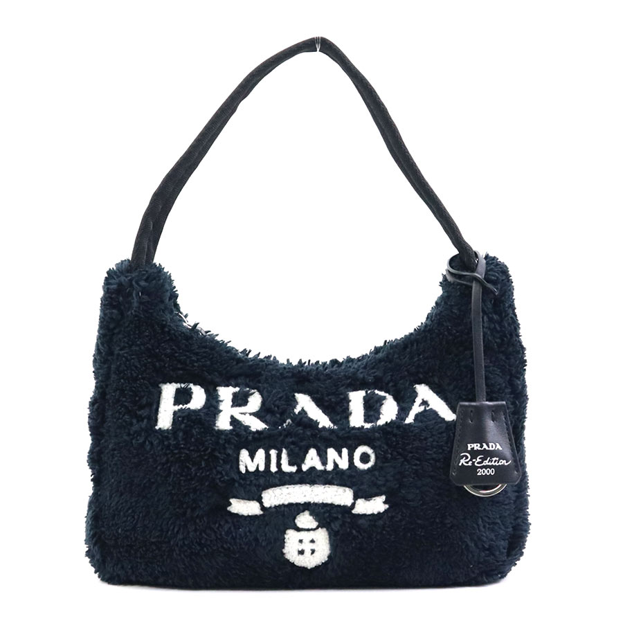 プラダ PRADA ハンドバッグ Re-Edition 2000 パイル ブラック/ホワイト シルバー レディース w1065k