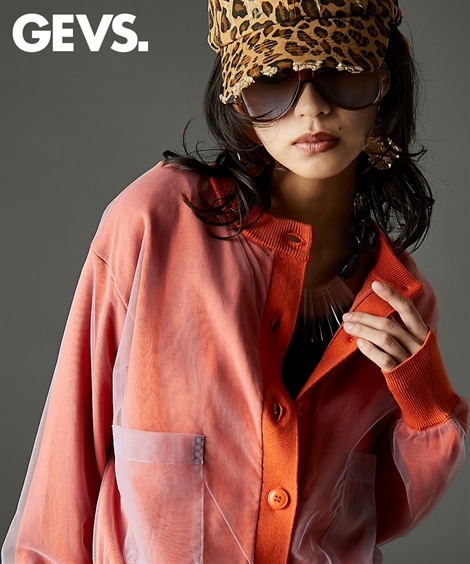 カーディガン チュールドッキングニットカーディガン 大きいサイズ有 GEVS.