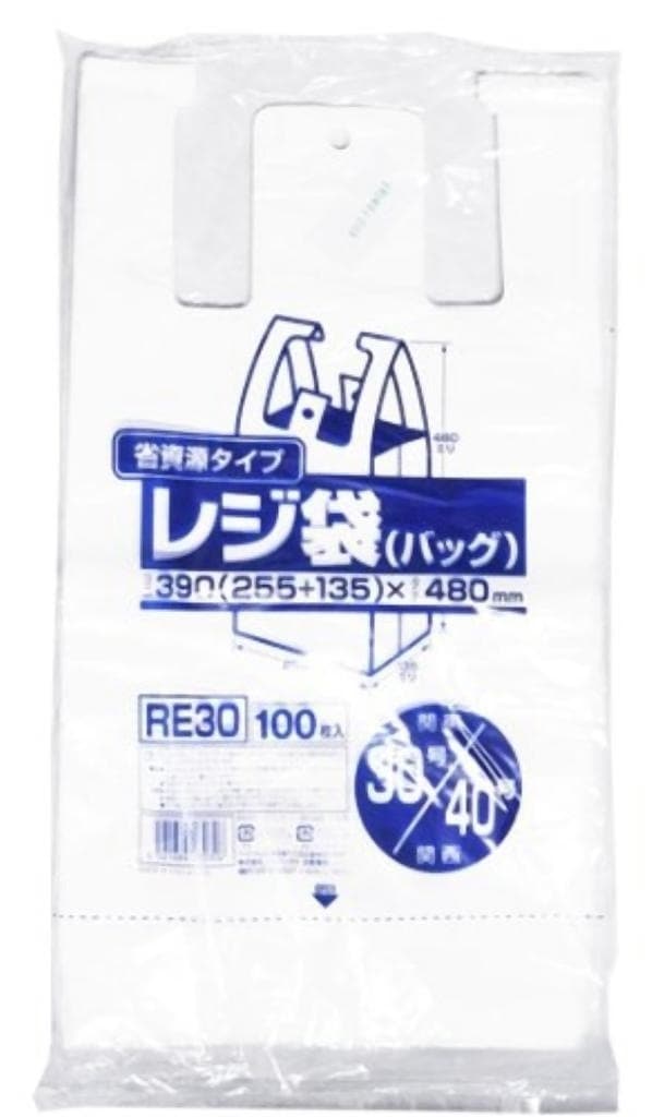 省資源レジ袋東30西40号100枚入HD乳白 RE30 [xまとめ買い（30袋x5ケース）合計150袋セット] 38-375