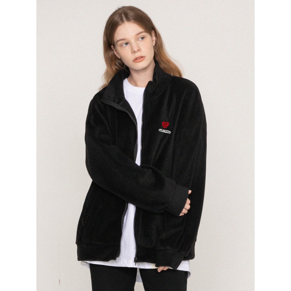 GRAVERハートボード刺繍フリース集業ジャケットブラック