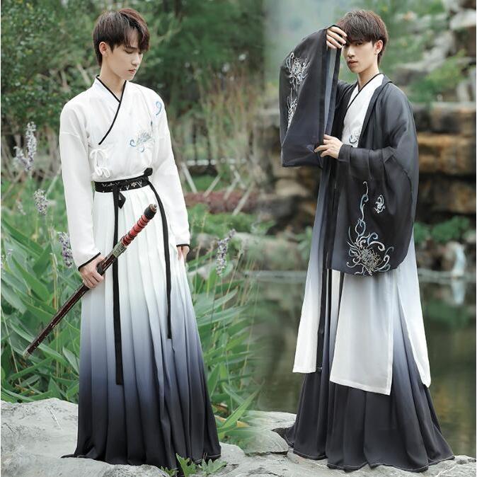 中華服2点セット 3点セット メンズ レディース 漢服唐装 黒系 グラデーション 水墨 花 麒麟 刺繍 男女兼用 中華風コスプレ衣装 ハロウィン 華流コスチューム 中
