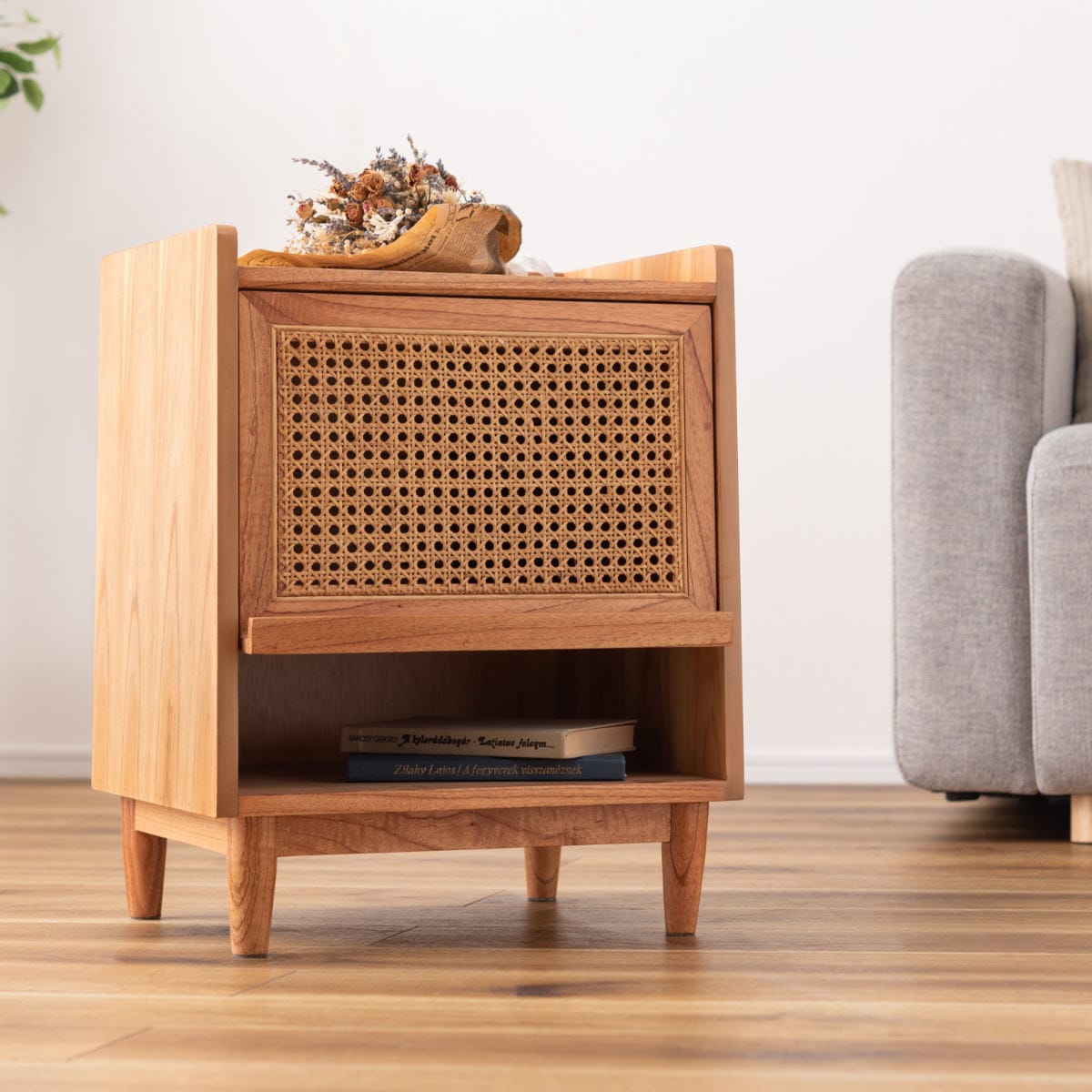 サイドテーブル 高さ52cm 引出し付 ラタン ナイトテーブル 机 テーブル リビング リビングテーブル 籐 籐編み 籐製 かごめ サイドキャビネット フリーボード 収納棚 木製 ナチュラル