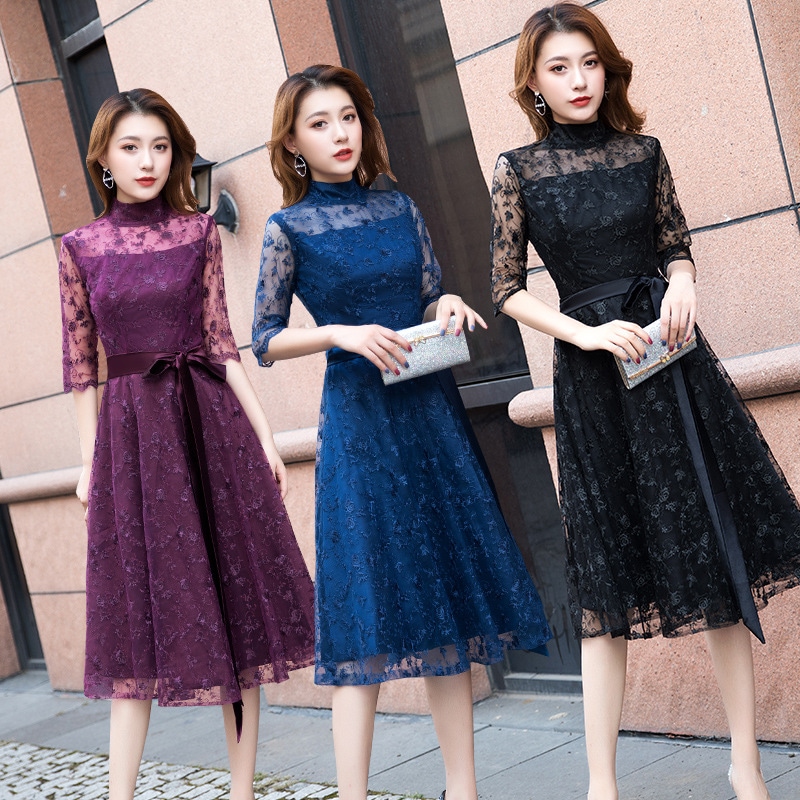 新作今期大人気高級 総レース ワンピースプリーツドレスワンピース パーティードレス フォーマルワンピース 二次会 フレアロング丈　マキシ ワンピ膝下夏 半袖 ブラックフォーマルドレス 大人お呼ばれ　ブ