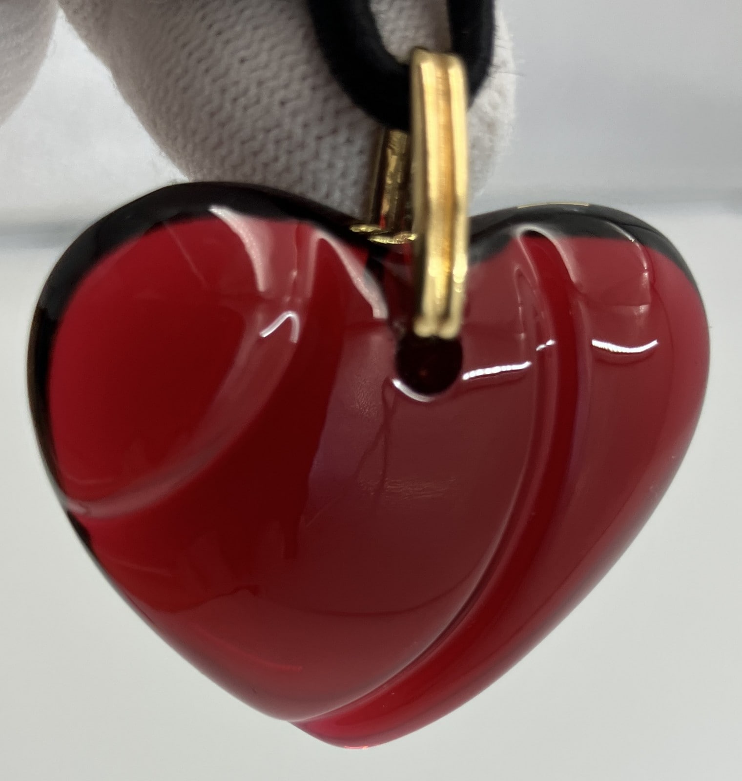 Baccarat クリスタル ハート ネックレス レッド ブラックコード 箱・冊子付