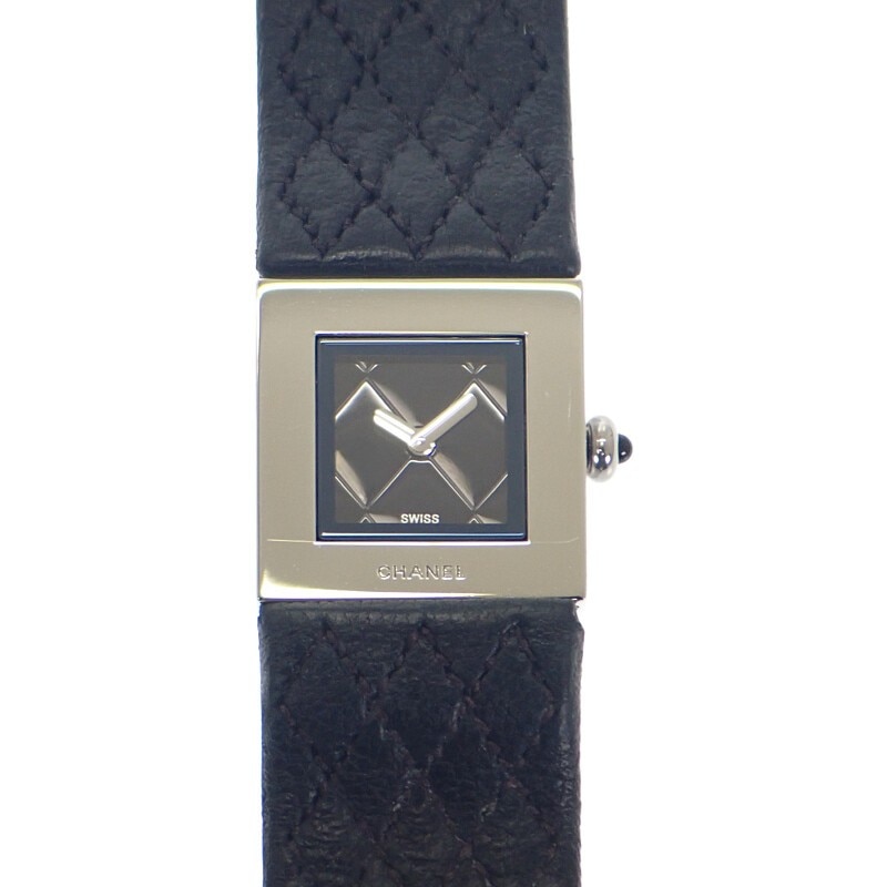 マトラッセ H0116 腕時計 ステンレススチール レザー ブラック クオーツ ブラック文字盤 シルバー金具 レディース【ABランク】