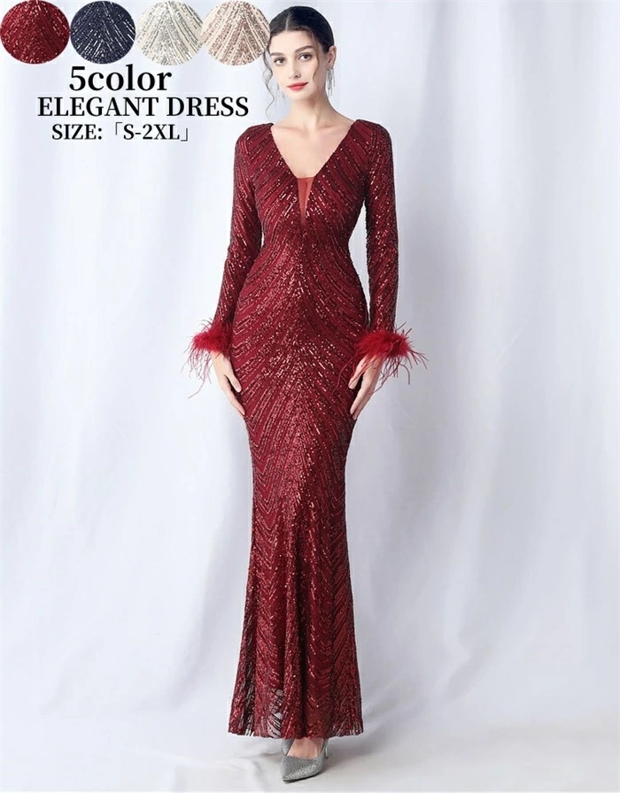 特別価格マーメイドドレス ウエディングドレス パーティードレス スパンコール 袖あり Vネック 結婚式 ワンピース 舞台衣装 二次会 イブイングドレス 演奏会 発表会 ロングドレス 大きいサイズ おし