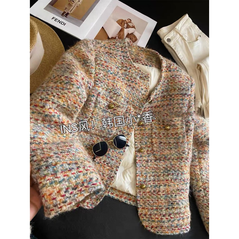 カラフルなツイードリトルフレグランス女性 2024 春秋冬の新しいフレンチスタイル社交家厚みのあるショートジャケット 5,054円