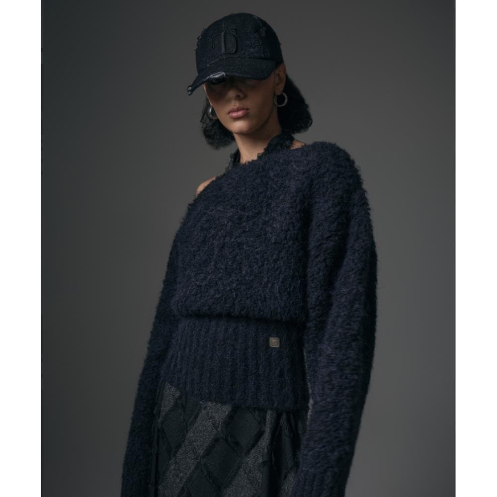 TREEMINGBIRD Alpaca Boucle Open Shoulder Knit Black TM