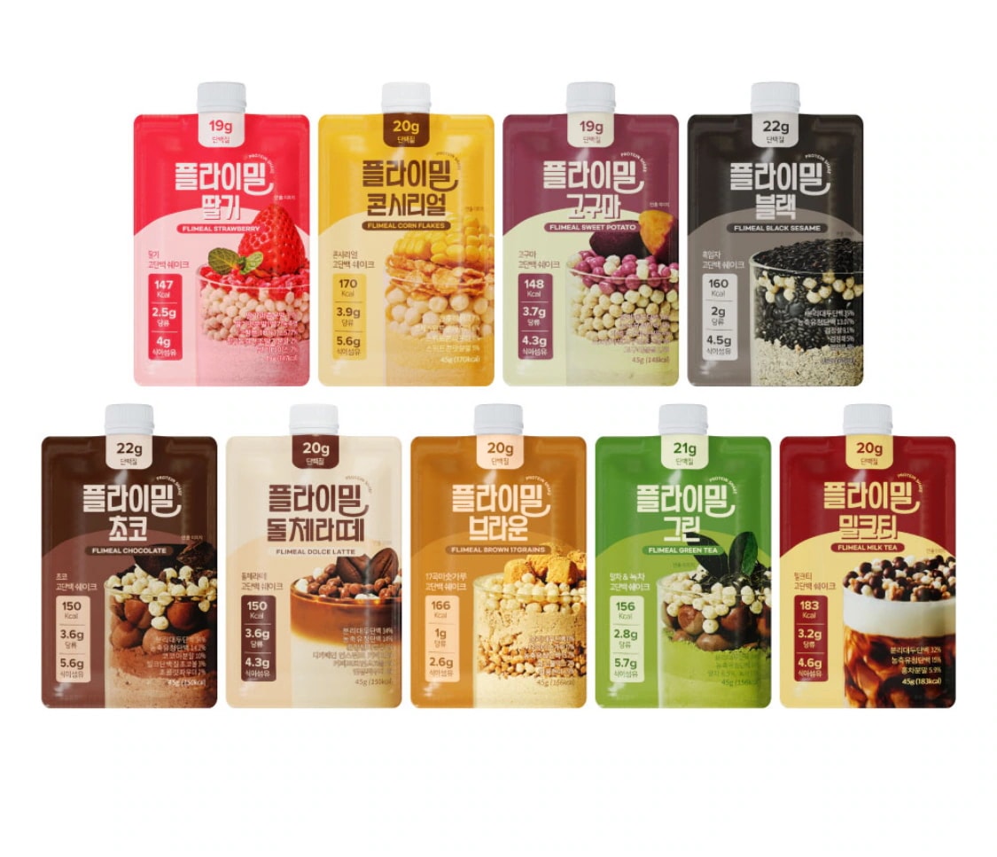 フライミールプロテインシェイクスパウトポーチ 45g 9種 択1 (7包入り) 韓国オリーブヤング1位プロテインシェイク/一食置き換え/FULLightダイエットシェイクスターターセット