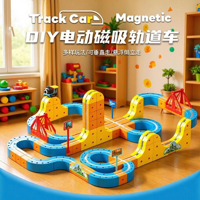 磁力トラック高速鉄道模型ブロック知育玩具 反重力磁力変形トラック車