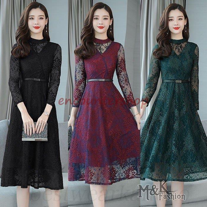 パーティドレス レースワンピース袖あり 結婚式 2次会 20代 30代 40代 50代 レディース ファション フォーマル 大 発表会 膝丈 春夏秋 ロング丈 ママ新作