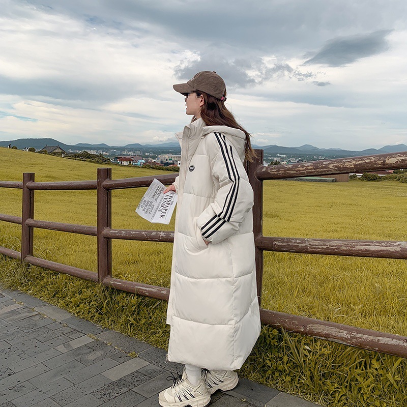 中国ドラマフード付き綿服 2024 冬の新作女性の厚い膝上冬パンジャケット綿ジャケット