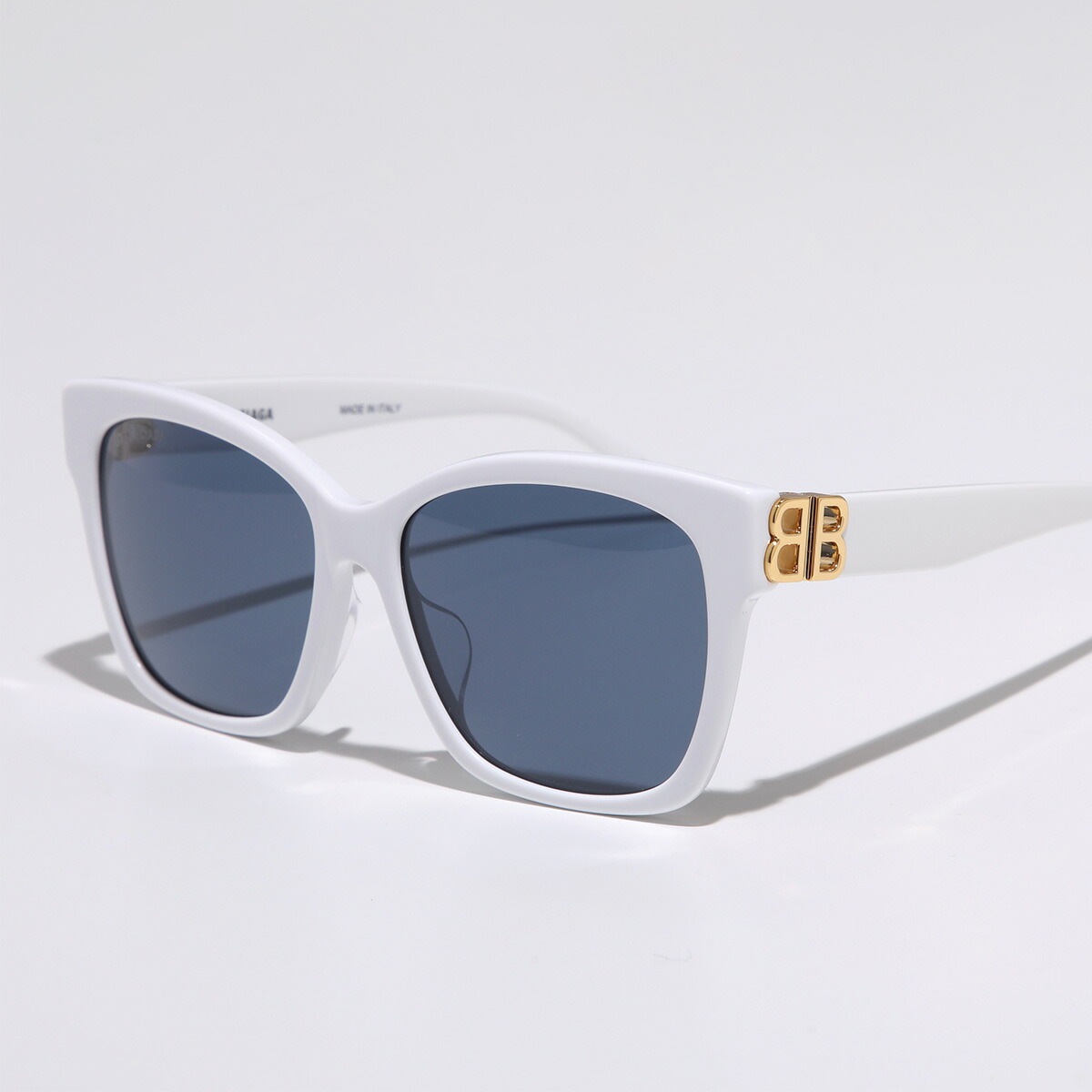 BALENCIAGA バレンシアガ サングラス BB0102SA レディース ウェリントン型 BBメタルロゴ セルフレーム フルリム アイウェア 004/WHITE-GOLD-BLUE