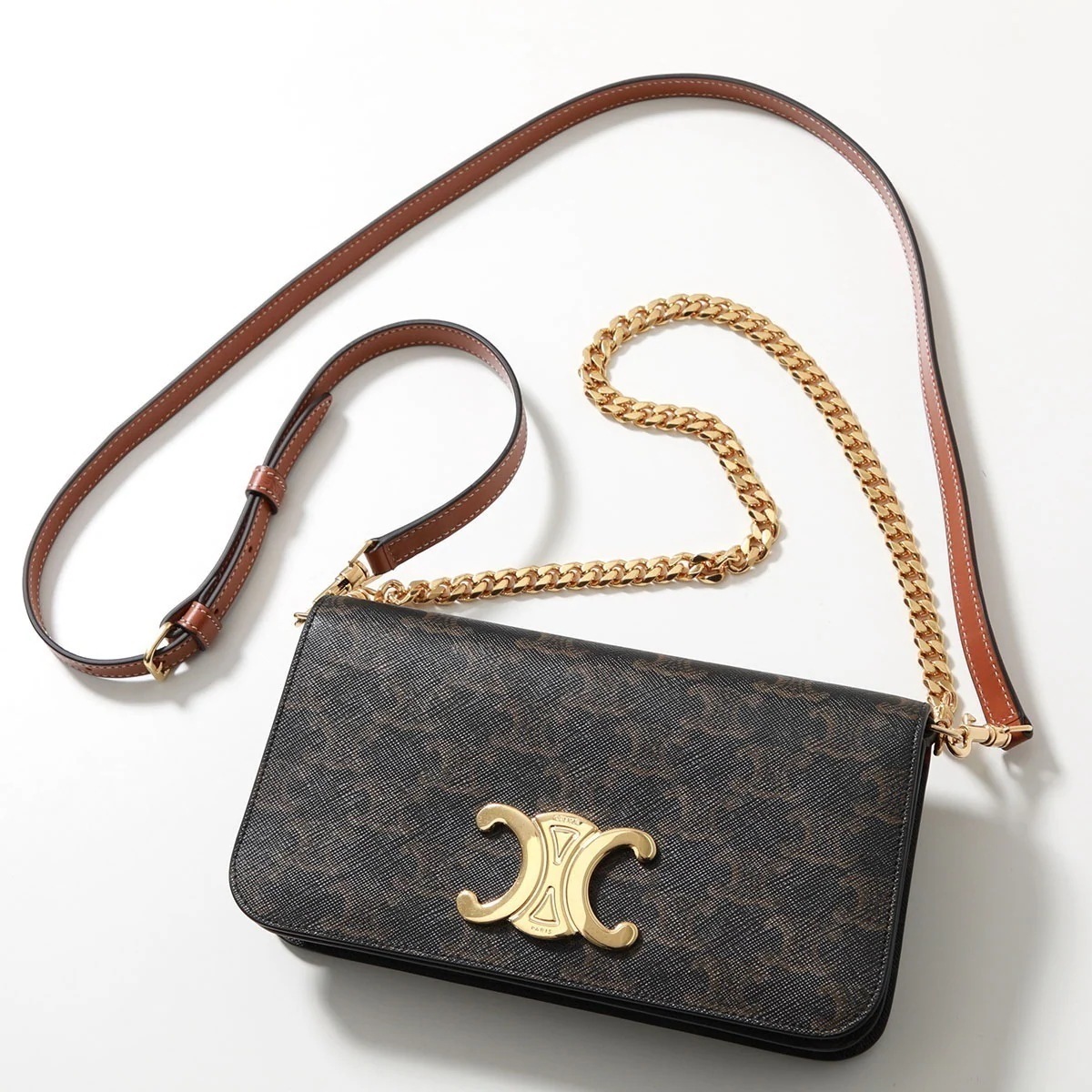 CELINE セリーヌ ショルダーバッグ 10L972DQB.04LU レディース ハンドバッグ Triomphe トリオンフキャンバス レザー ロゴ 鞄 Tan