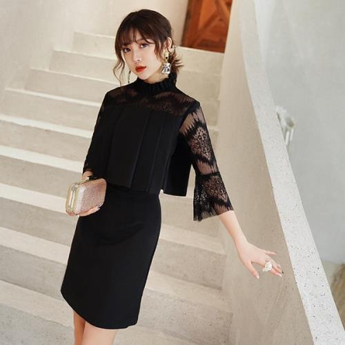 【即納】パーティドレス フォーマルドレス ワンピース お呼ばれ 結婚式 ブライダル 二次会 披露宴 謝恩会 成人式 演奏会 発表会 同窓会 韓国 春 夏 秋 冬 七分袖 ミニ丈 おしゃれ 可愛い 10