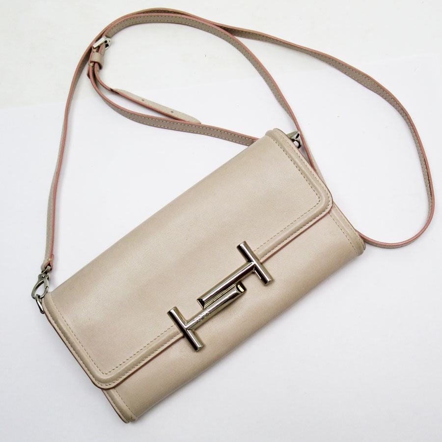 トッズ TOD’S 長財布 ショルダーウォレット レザー ライトピンク レディース t18781a