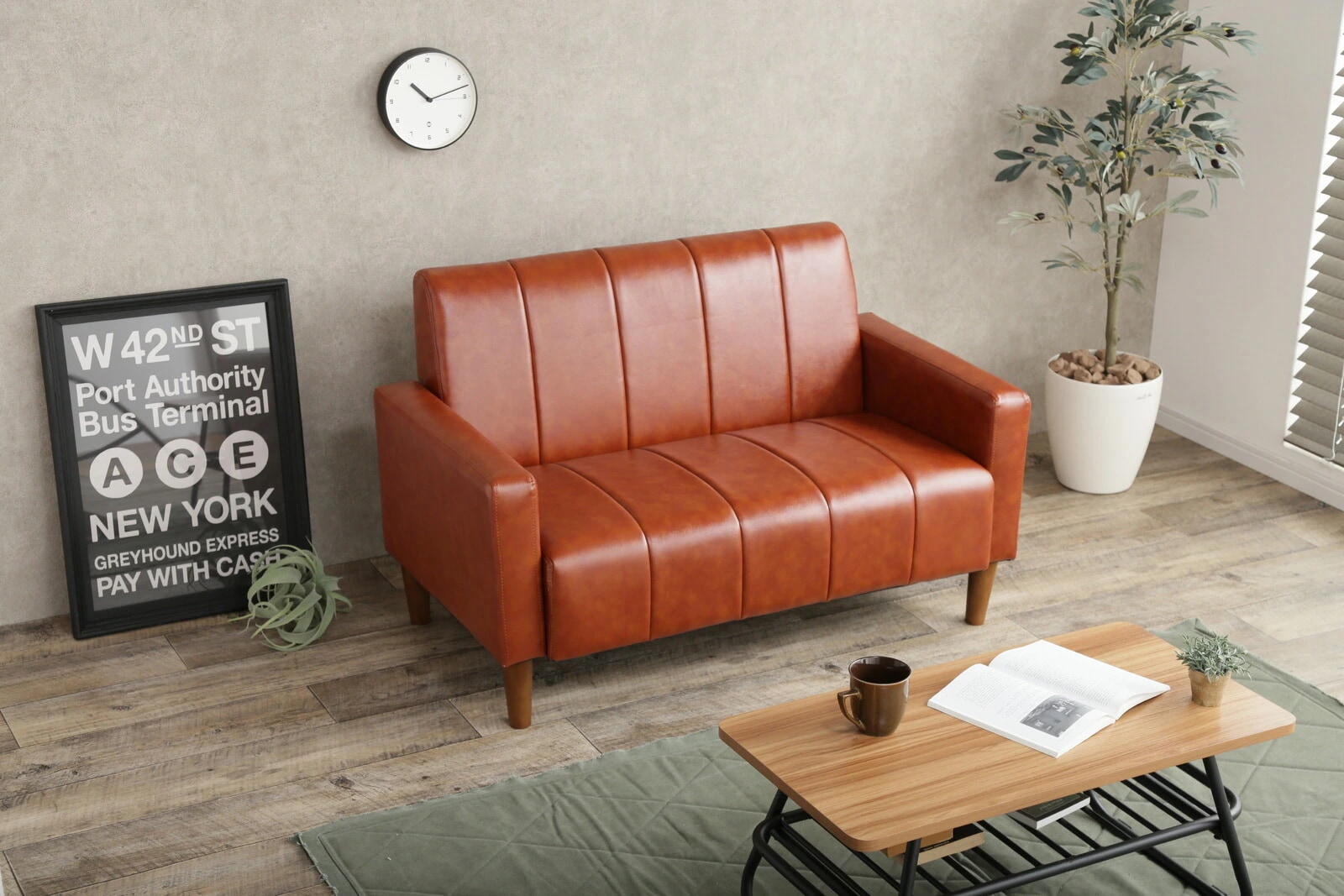 Theo 2人掛 PVCレザーソファ　ソファ　２人掛け　PVCレザー　ストライプ　ヴィンテージ