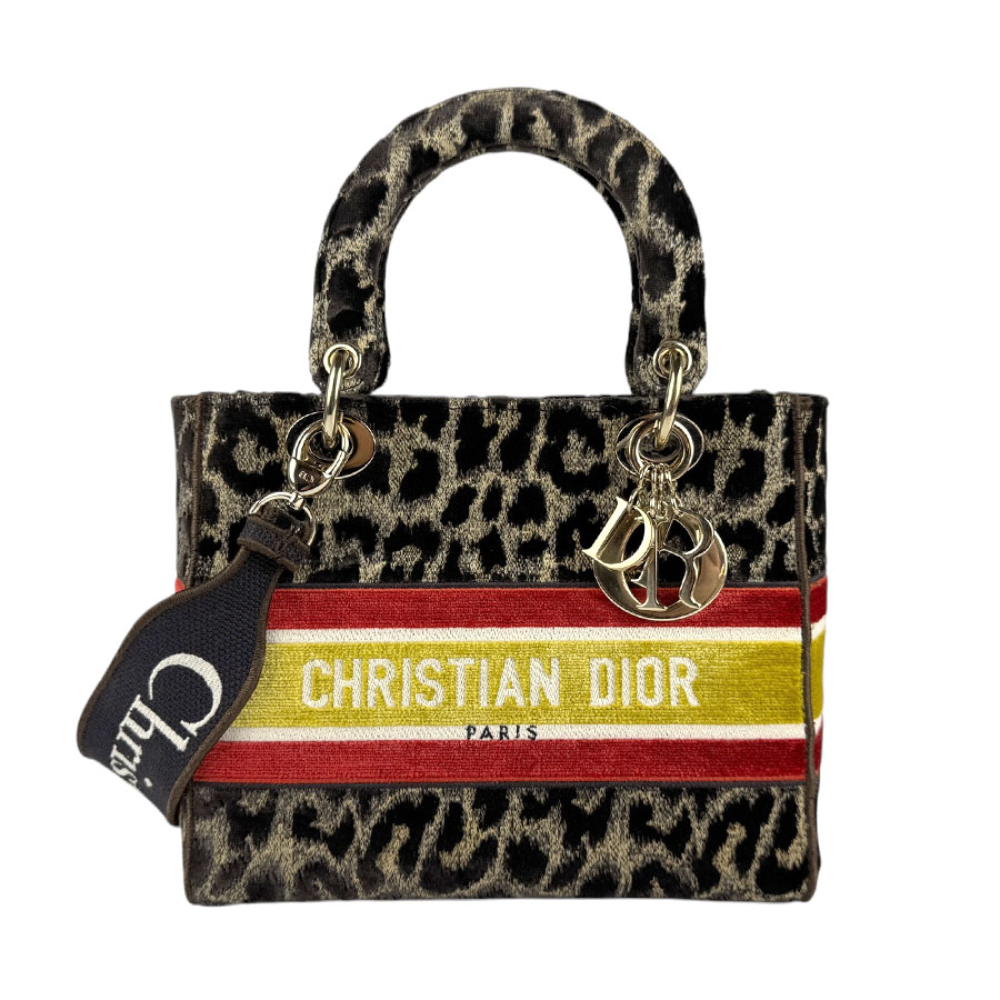 クリスチャンディオール Christian Dior ハンドバッグ ショルダーバッグ レディディライト ベルベット ブラウン×イエロー×レッド レディース z3786