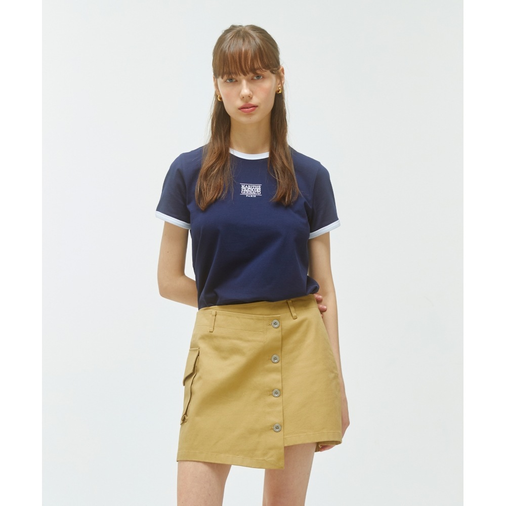 MARITHE FRANCOIS GIRBAUD W クラシック ロゴ リンガー T シャツ ネイビー