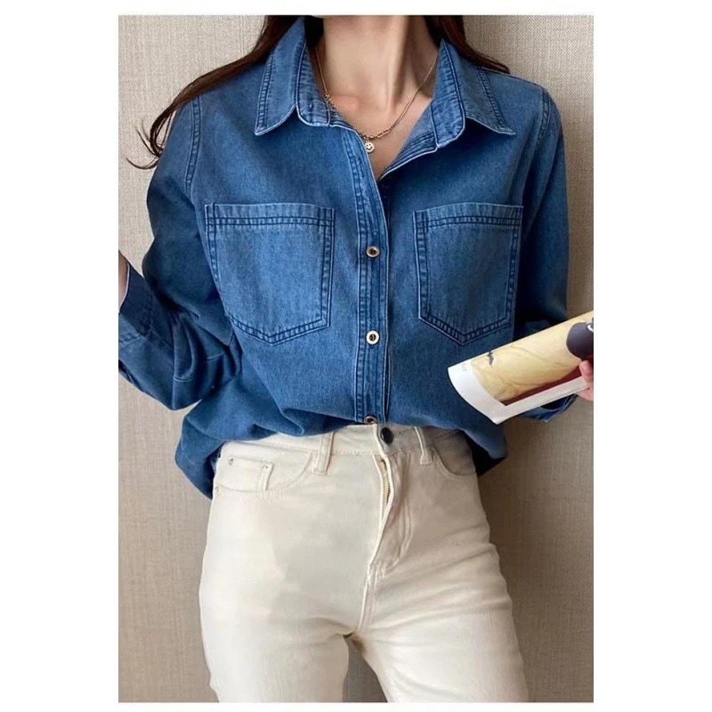 新作 デニムブラウス 通勤 トップス シャツ レディース 着痩せ 気質 リボン レース