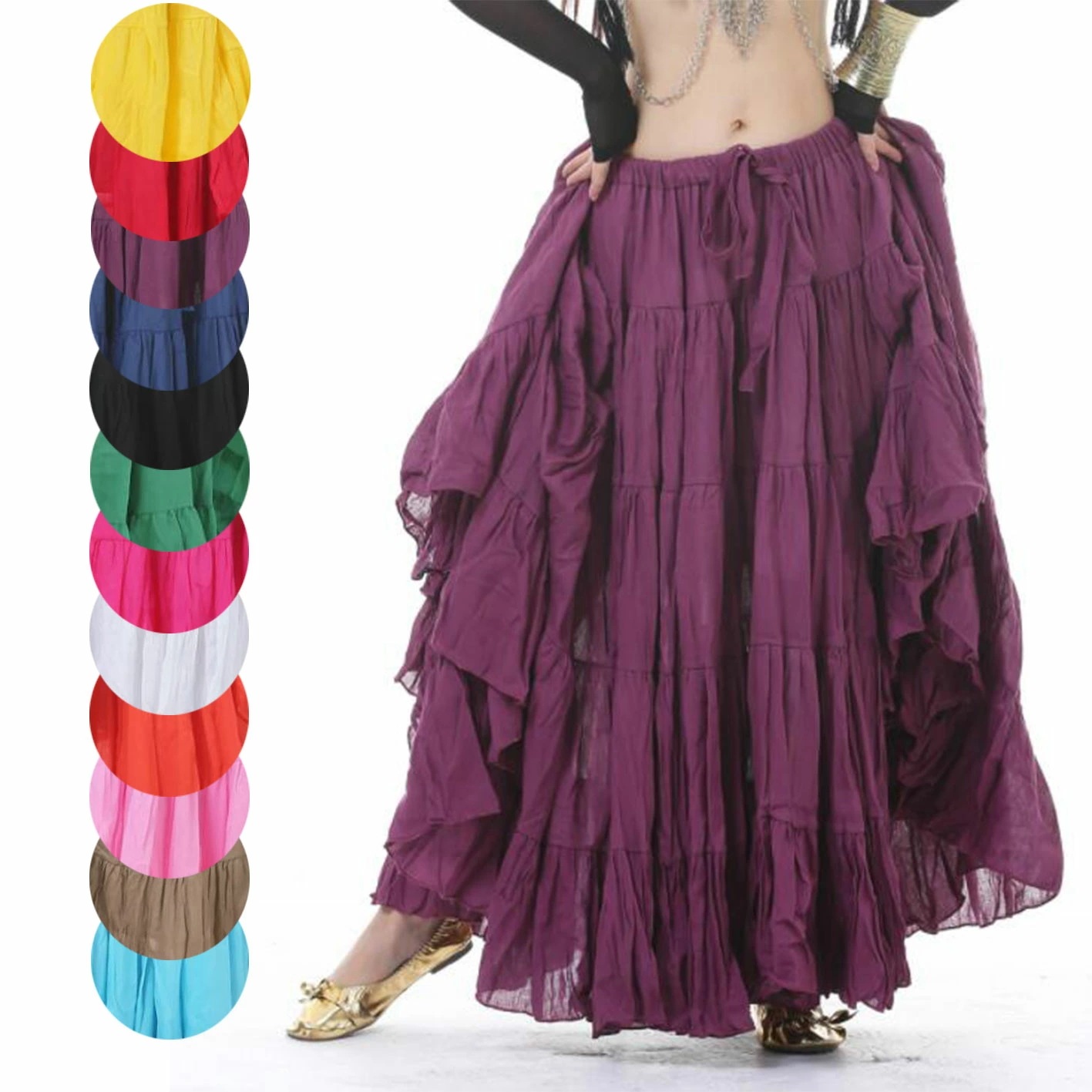 フレアスカート 民族風スカート レディースダンススカート マキシ丈 麻 ベリーダンス 幅大き 古典ダンス モダンダンスウェア ダンス練習着 稽古 団体服 舞台衣装 舞台パーフォーマンス レッスン着 ダ