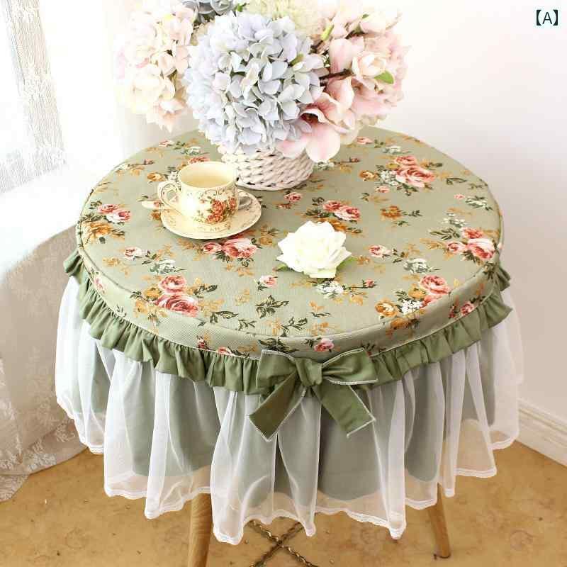テーブルクロス 円形 布 綿 おしゃれ 花 レース リボン フリル シフォン オックスフォード 丸型 傷防止 滑りにくい 50 80cm ラウンド デスク カバー 家庭 インテリア コーディネート ヨ