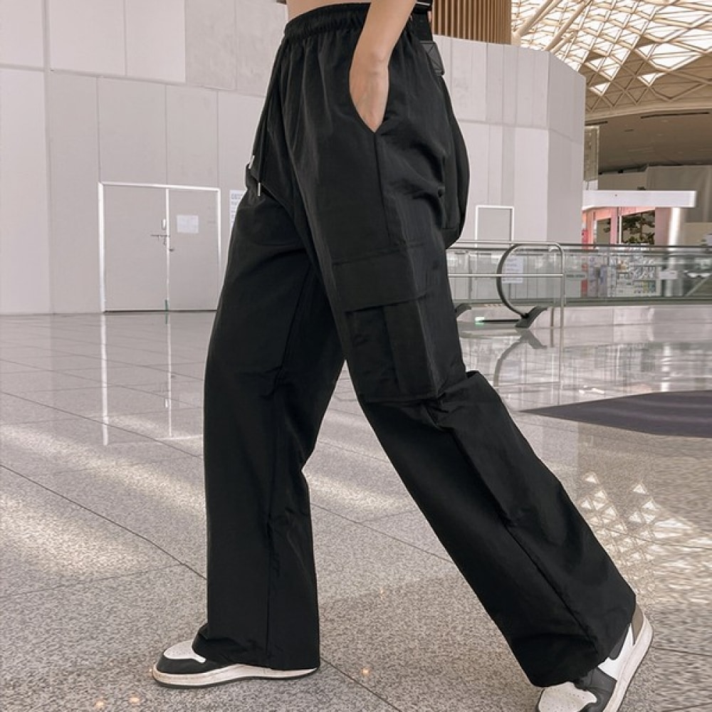 (Vivarup) フラットアノラックカーゴパンツ PT20028F サマーワイドバスロックバンディングデイリートレーニングロングパンツ