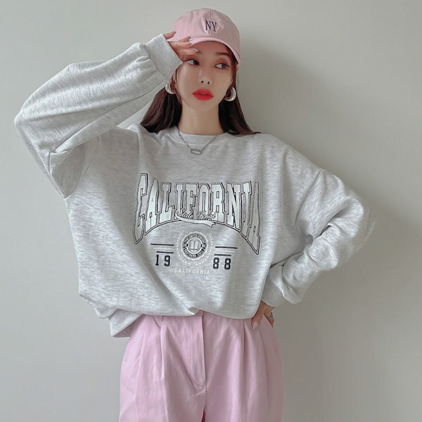 レディース トップス プルオーバー トレーナー 長袖 ドロップショルダー 萌袖 クルーネック ストリート かわいい カジュアル おしゃれ かっこいい こなれ感 ラフ メンズライク マニッシュ