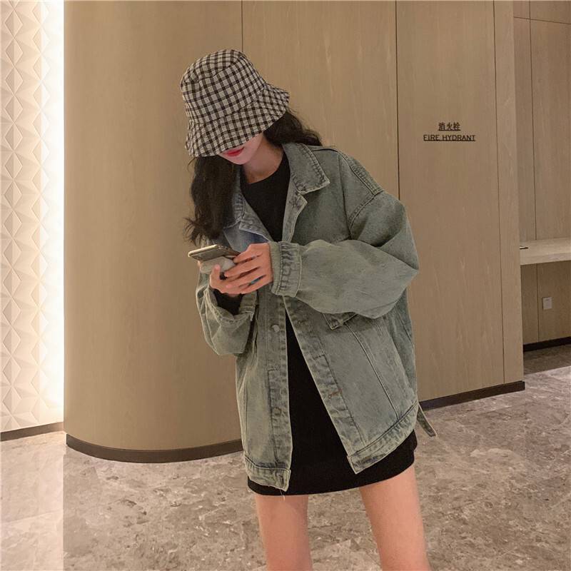 ルーズフィット デニム ジャケット アウター Gジャン 長袖 ゆったり オーバーサイズ 襟付き ジーンズ生地 体型 カバー だぼっと シンプル カジュアル おしゃれ メンズライク ボーイッシュ 羽