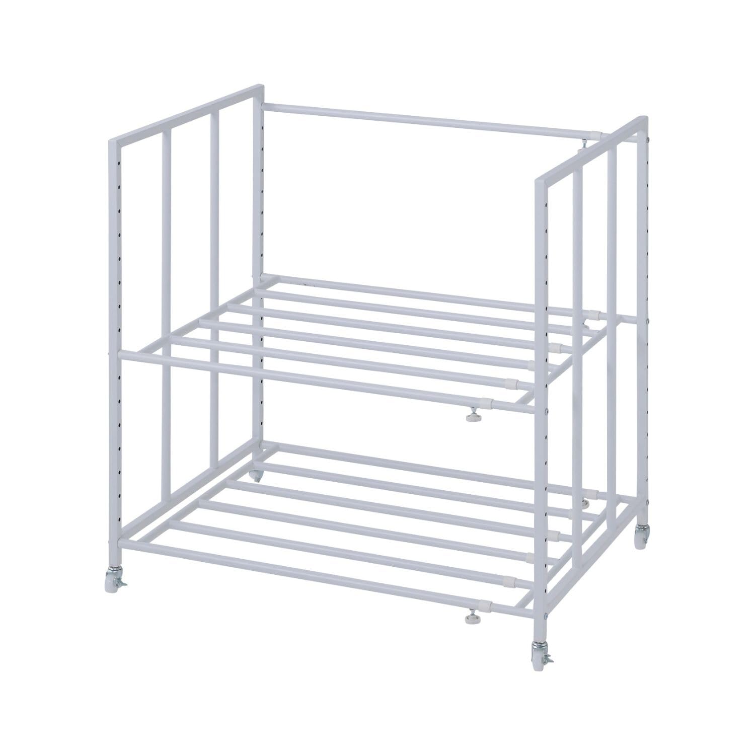 布団収納ラック キャスター付き 棚2段 幅90.5-143.5×奥行き65.5×高さ95cm 押入れ収納 ホワイト FFR-140W(NMW)