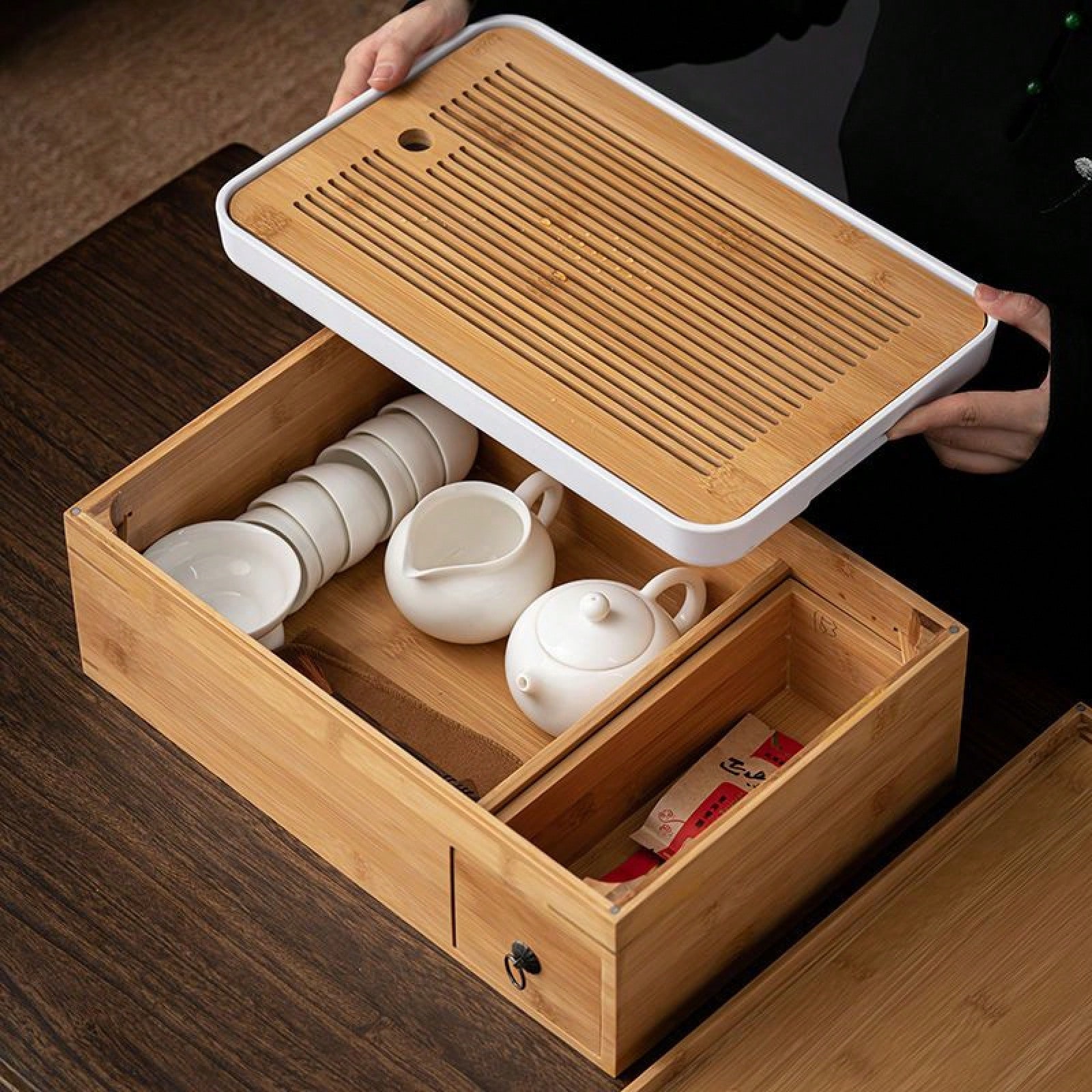 シンプルなティートレイ竹多機能収納ボックス正方形新しい和風ホームモダンポータブル小さなティーテーブル超費用対効果の高い