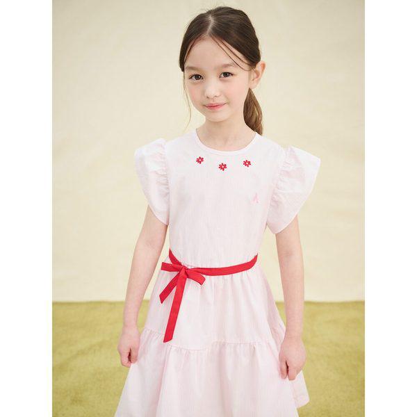 [BEANPOLE KIDS] [ラブリービンキーガールズ] ベルト付きストライプ半袖ワンピース ライトピンク (BI5471G01