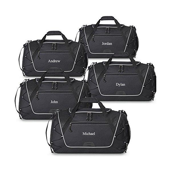 Personalized Sports Duffel Bag - Personalized Gym Bag - Monogrammed Sports Duffel Bag (Black， Set of