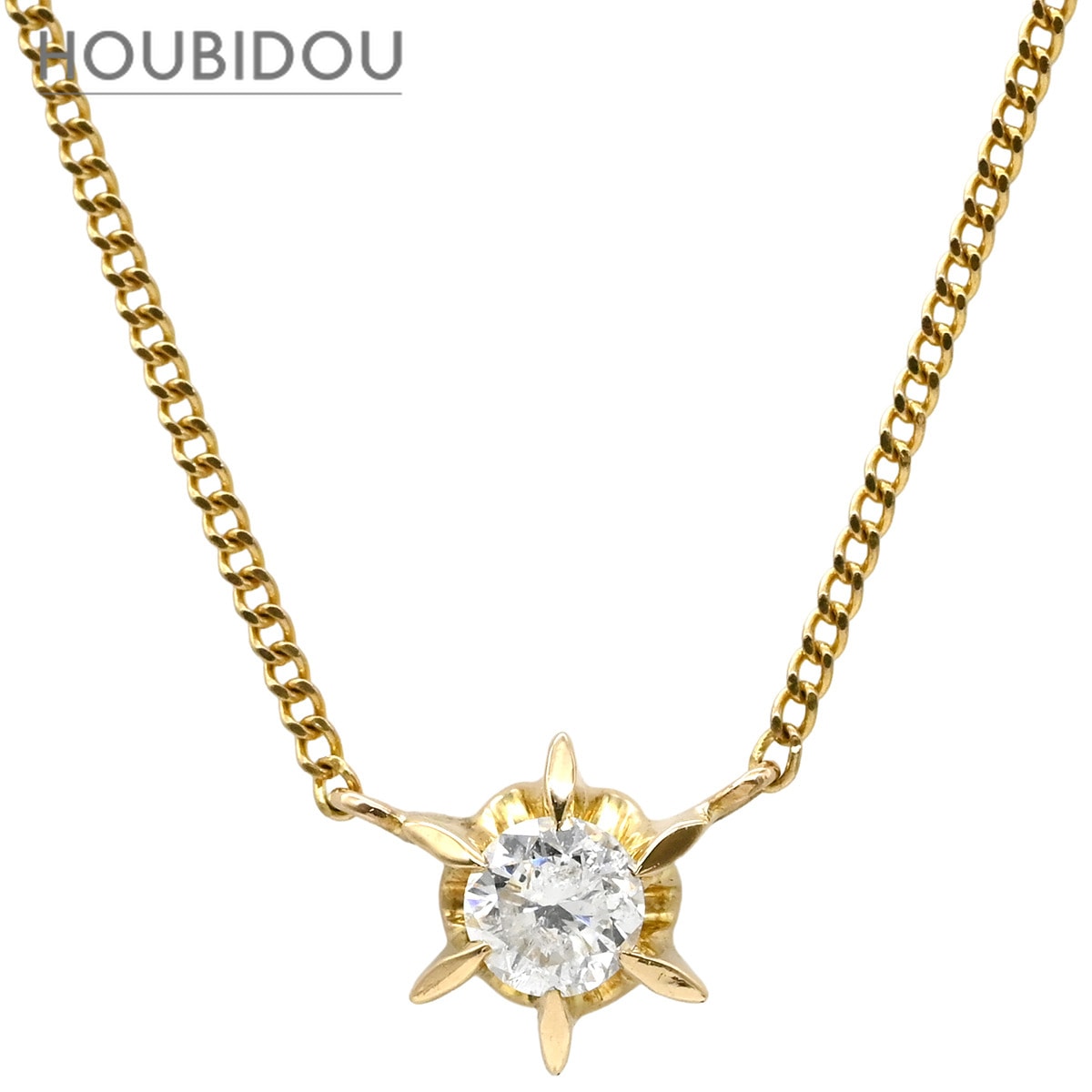 ネックレス ソリティア ダイヤモンド 0.2ct イエローゴールド Au750 18K 18金 1P 1石 1粒 6本爪 両吊りタイプ 【中古】
