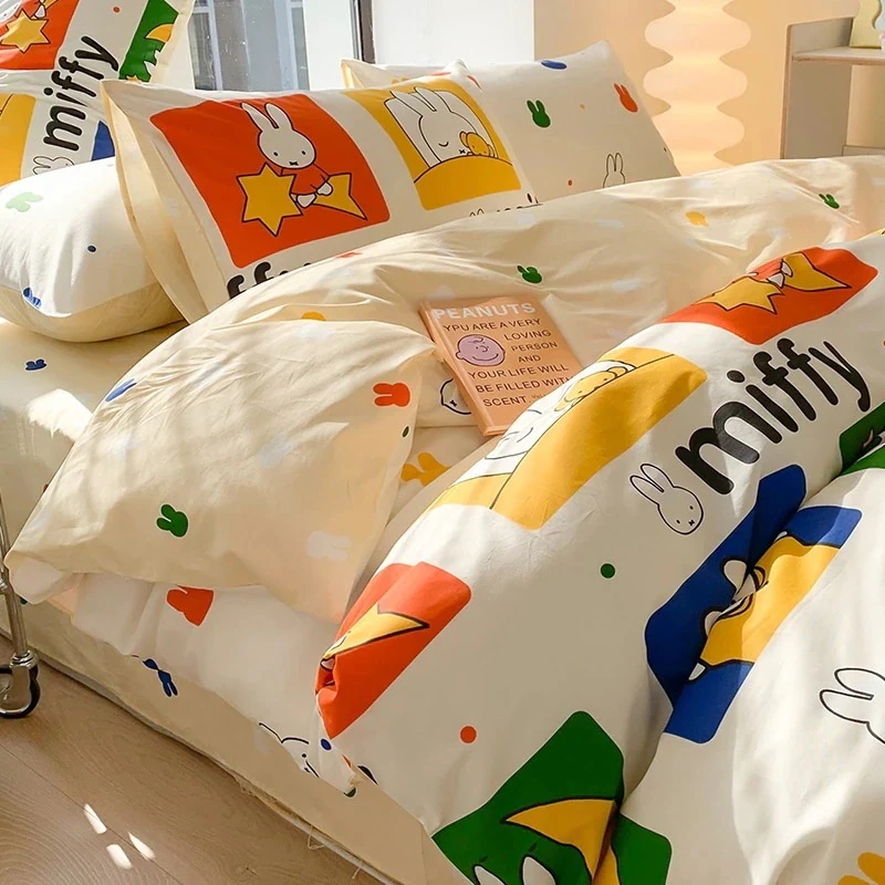 ミッフィーベッド 綿4点掛け布団カバー ドミトリー シングル寝具シーツ スリーピース掛け布団カバー
