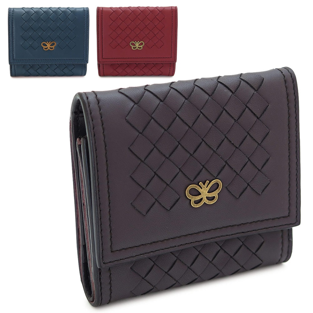 折財布 547429 VO0B9 三つ折り財布 コンパクト財布 イントレチャート メッシュ編込み レザー 蝶